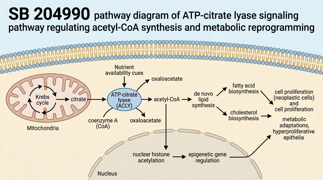 SB 204990 pathway diagram of ATP-citrate lyase signaling pathway regulating acetyl-CoA synthesis and metabolic reprogramming