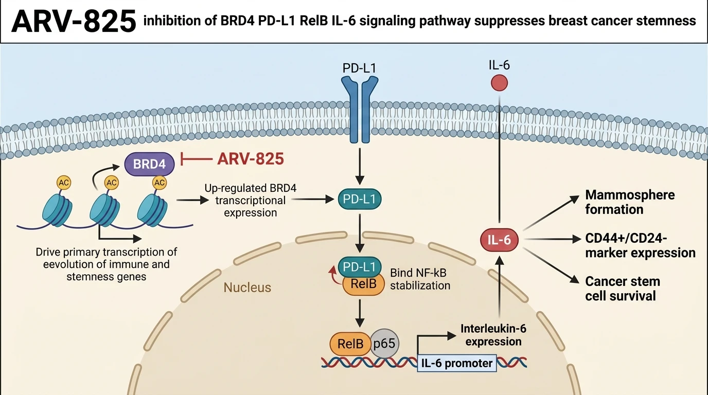 ARV-825 inhibition of BRD4 PD-L1 RelB IL-6 signaling pathway suppresses breast cancer stemness