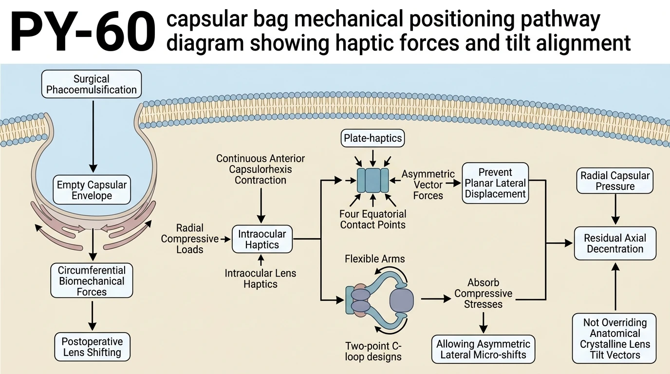 PY-60 capsular bag mechanical positioning pathway diagram showing haptic forces and tilt alignment